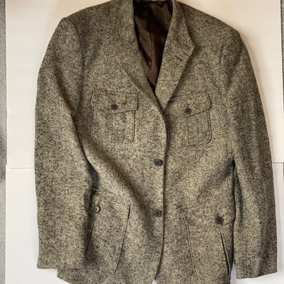 Perry Ellis Brown Wool Blend Tweed Blazer Jacket Sport Coat Size 42 Regular